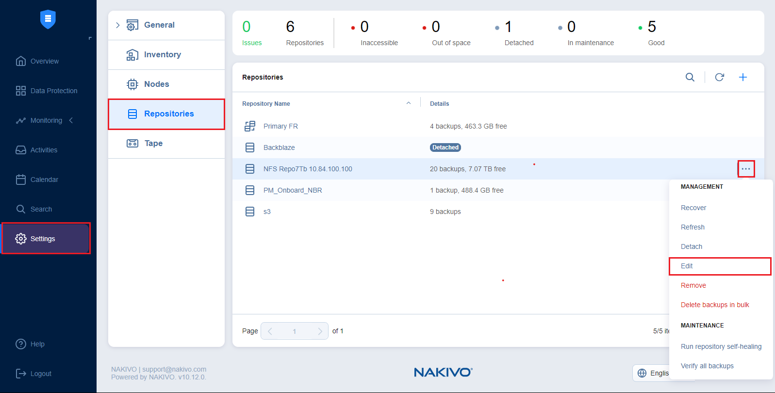 Editing Backup Repositories